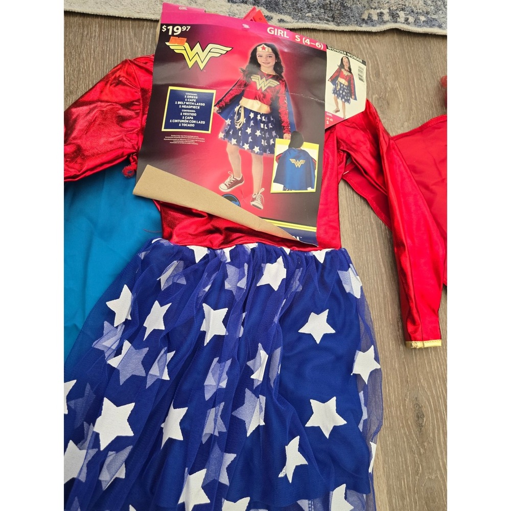 DC Comics Wonder Woman Girls Costume Set Dress Cape Headband Belt Small 4-6